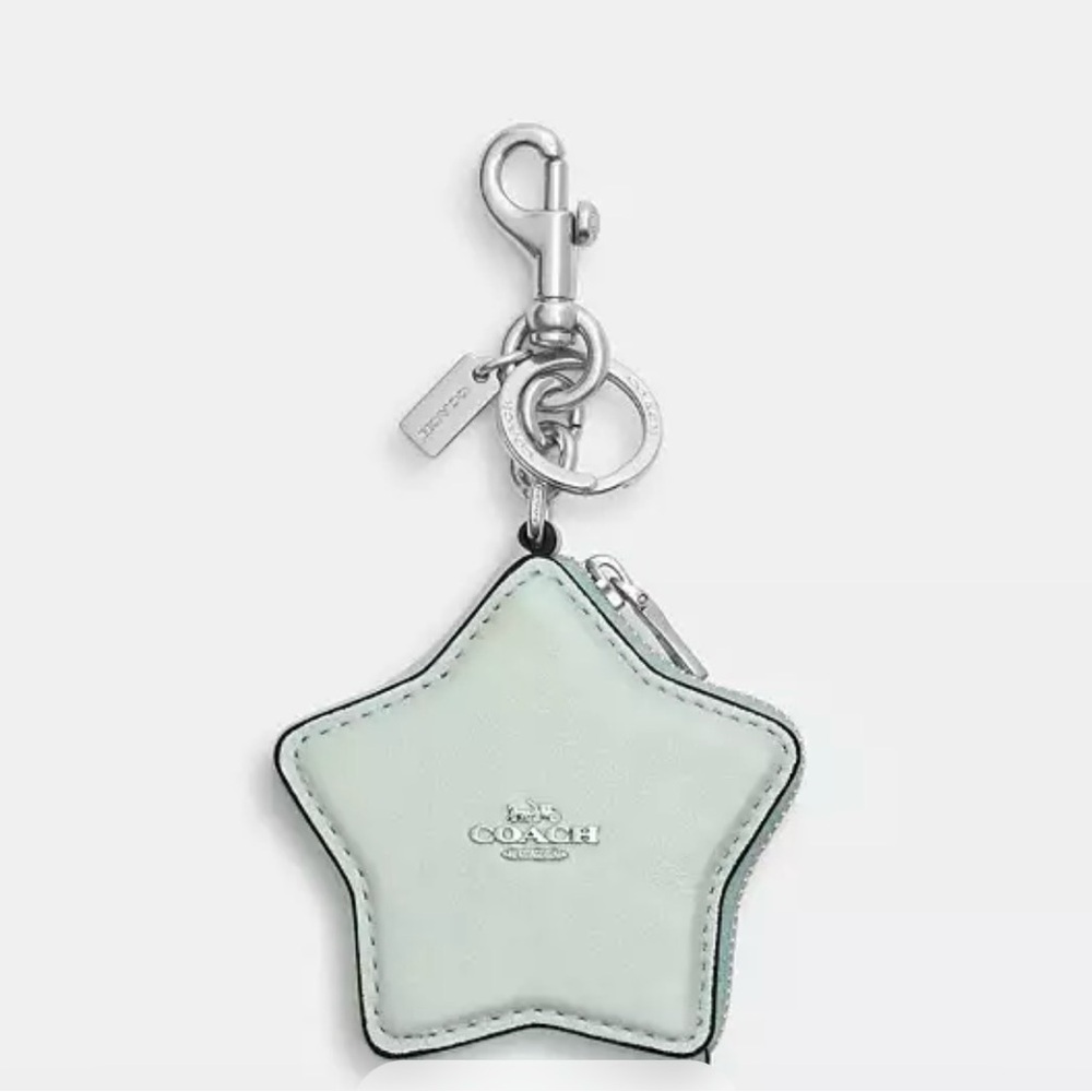 Coach Pearlized Mint Star Keychain with Silver Hardware